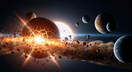 Dramatic cosmic event showcasing the destruction of a planet amidst a starfield
