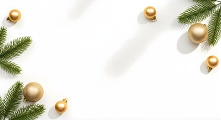 Festive Holiday Season Background Golden Baubles and Evergreen Branches for Christmas Cheer