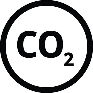 Black C O2 chemical formula symbol inside a black circle on white background carbon dioxide icon