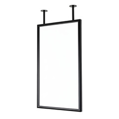 Mockup of hanging blank display signs and promotional displays on LED screens