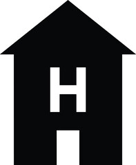 Black house icon with white letter H and doorway silhouette home building