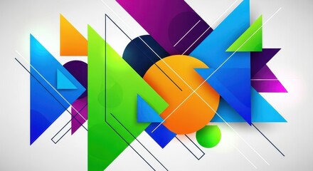 Dynamic abstract background featuring vibrant geometric shapes and overlapping layers