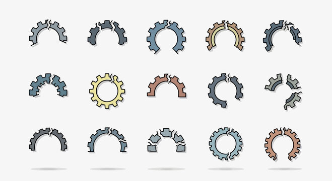 Dynamic gear icons representing broken connections, failure, or system malfunction, perfect for business and industrial concepts.