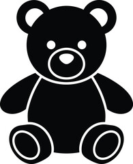 Black silhouette of a seated teddy bear with white inner ears eyes and nose stuffed animal