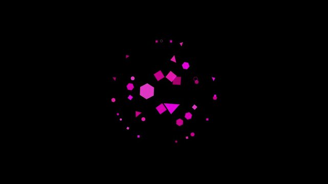 A mesmerizing dance of magenta geometric shapes unfolds against the stark black backdrop, creating a captivating and abstract visual spectacle of form and color