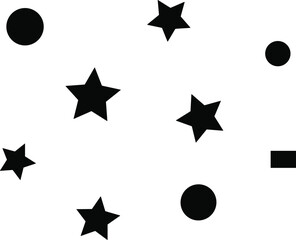 Black stars circles and rectangle shapes scattered on white background vector