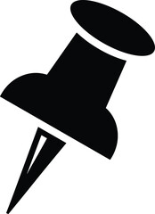 Black thumbtack icon on white background simple graphic push pin office supply