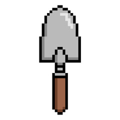 Pixel Shovel Vector Ideal for gaming, construction, gardening, tool, or digital art themes requiring a simple retro 8-bit aesthetic.