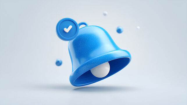 3d blue bell icon with notification icon isolated on white background. Social media notification, new message Stock Illustration
