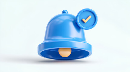 3d blue bell icon with notification icon isolated on white background. Social media notification, new message Stock Illustration