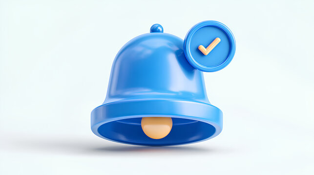 3d blue bell icon with notification icon isolated on white background. Social media notification, new message Stock Illustration