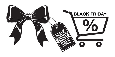 Black friday sale icon with bow and cart © ranojit