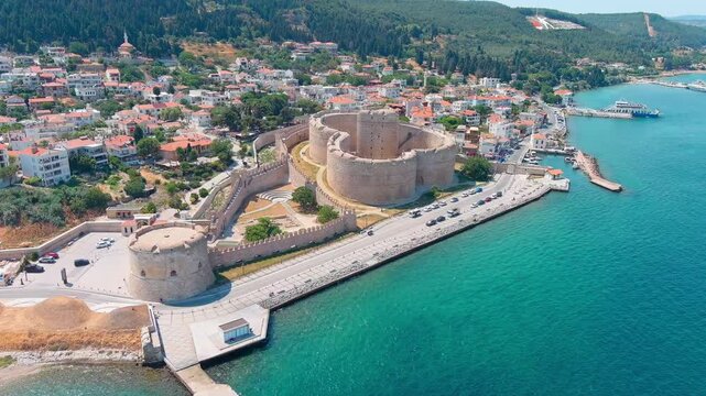 Kilitbahir, Turkey. Kilitbahir Castle, a unique clover-shaped Ottoman fortress on the coast of the Dardanelles Strait. Aerial View, Point of interest