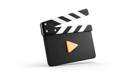 3d movie clapper board with video play icon. Film slate illustration isolated on white background. Stock Illustration
