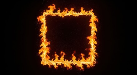 Dynamic fire square on intense black backdrop perfect for captivating visual projects