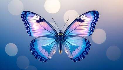 Vibrant Butterfly on Blurred Blue and White Background