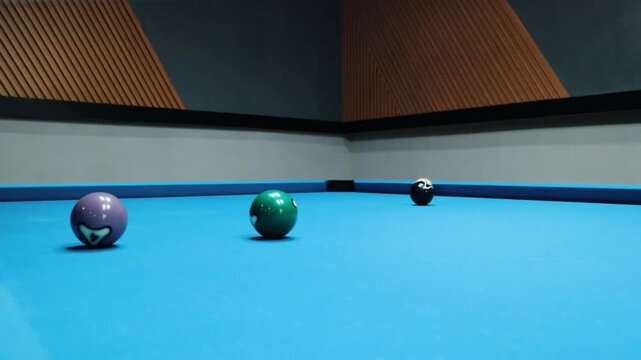 Cinematic Close-Up Footage of Billiard Balls Rolling on a Pool Table