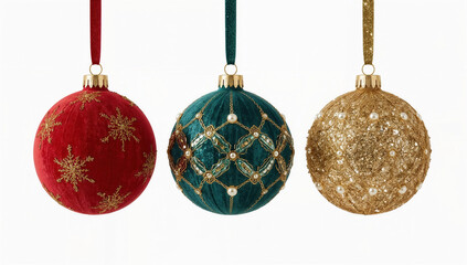 Palline di Natale decorate su sfondo bianco. Generative AI