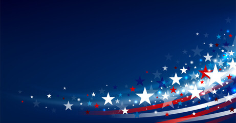 4th of july USA independence day banner design of stars and lights effect on blue background with copy space vector illustration © ArtBackground