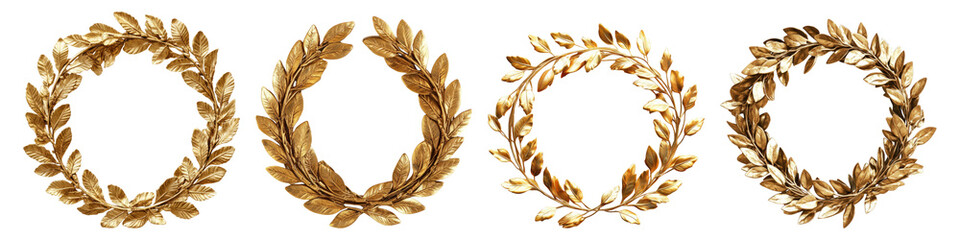 Golden Laurel Wreaths Collection for Awards and Celebrations, Isolated on Transparent Background