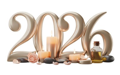 Bronze year 2026 candles stones roses essential oil and petals design