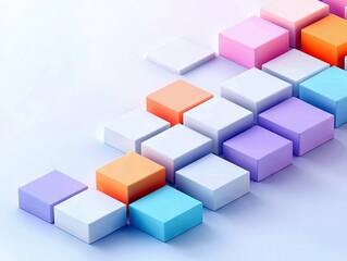 Obraz premium A collection of pastel colored blocks, arranged in a staircase pattern, ascend diagonally across a light blue background.