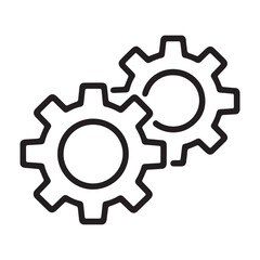 Two interlocking gears in a simple black outline design