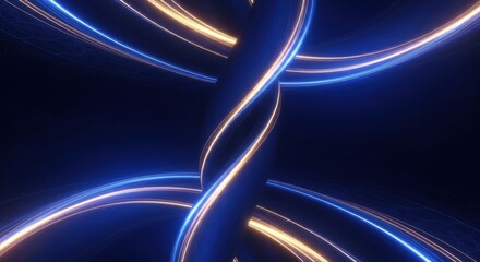 Dynamic interplay of luminous ribbons in a deep indigo expanse offering a sense of energetic motion