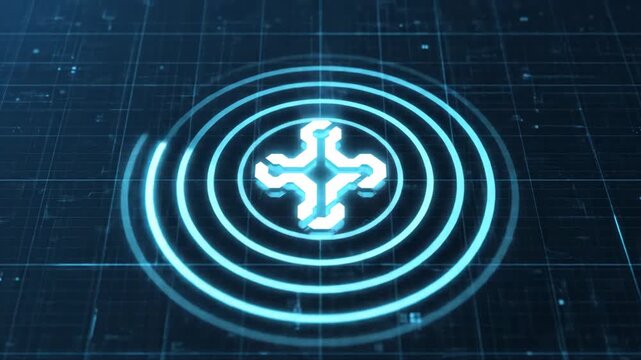 Digital Central Network Hub Animation with Radar Signal Pulse