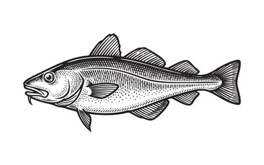 cod fish Engraving Vector Illustration