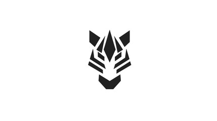 Geometric Abstract Wild Feline Head Logo Icon on White Background. Modern Stylized Digital Art of a Powerful Big Cat.