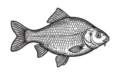 Tench Fish Engraving Vector Illustration