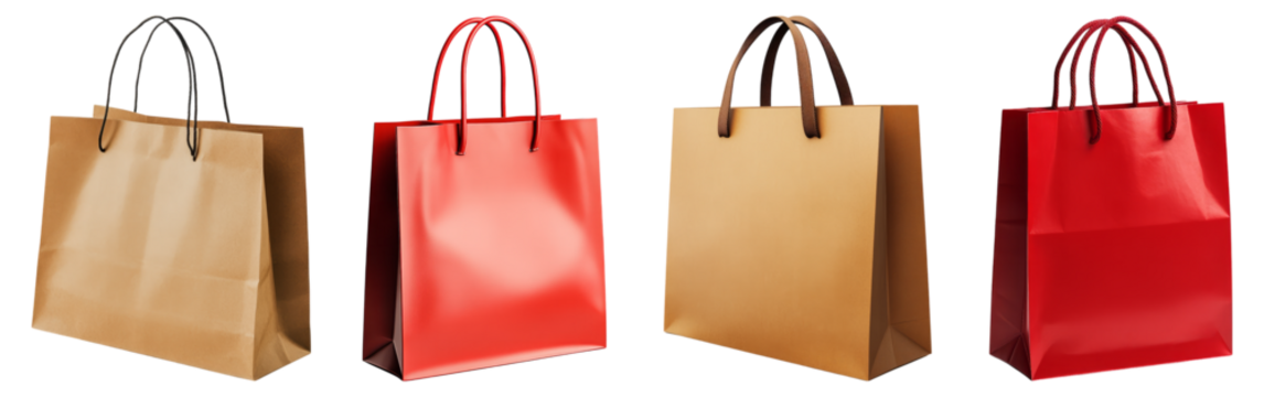 Assorted Shopping Bags in Different Colors and Styles, Isolated on Transparent Background