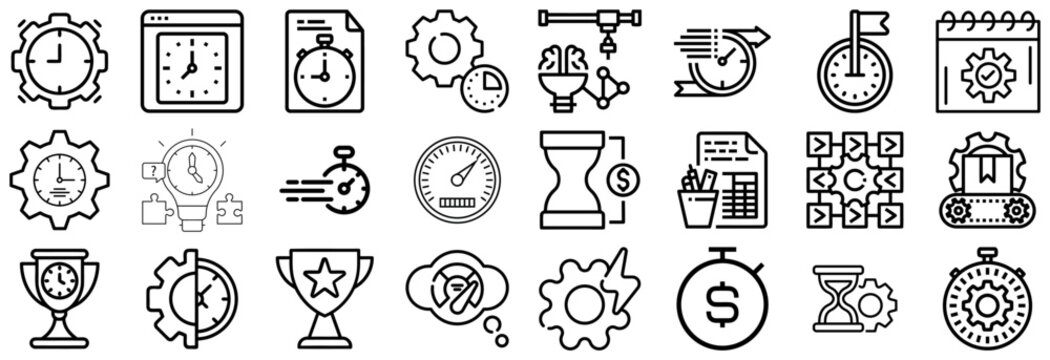 Collection of Icons Representing Time, Speed, and Productivity