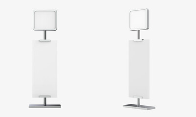 Realistic street billboard, vertical mockup. City light board with frame for outdoor commercial. Template screen for presentation, promotion, advertising and design. 3d illustration