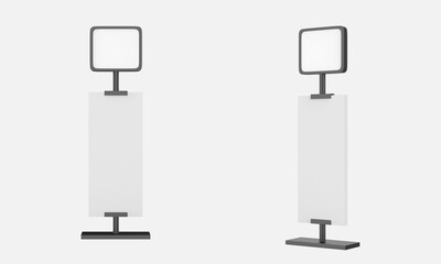 Realistic street billboard, vertical mockup. City light board with frame for outdoor commercial. Template screen for presentation, promotion, advertising and design. 3d illustration