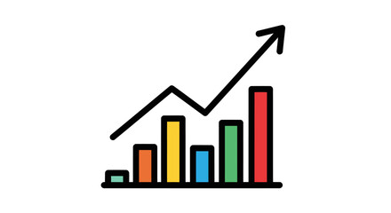 Colorful bar graph with an upward trending arrow.