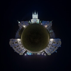 Tiny Planet: Smolny Cathedral at night, Saint Petersburg