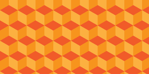 Red and orange cube seamless creative pattern. paper cubes decoration triangle wall and wallpaper. textile vector square tile, mosaic endless repeat hexagon block texture background.	