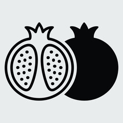 Elegant pomegranate illustration showcasing a vibrant cut half with juicy seeds alongside a whole fruit symbolising abundance and healthy eating