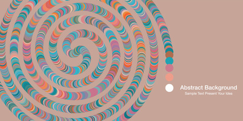 Abstract earth tones color spiral pattern vector background with curved segments and dynamic circular motion, creating a modern visual style for cover page, website banner or digital artwork.