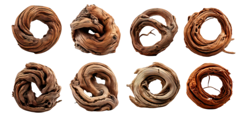 Natural Wood Swirls Collection for Artistic and Creative Projects, Isolated on Transparent, white background