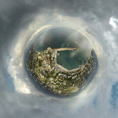 Tiny Planet: Yalta Bay from a drone over the Black Sea
