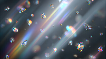 confetti sparkle with lens blur and diamond rainbow flare over vector crystal background with streak holographic light and refraction magic