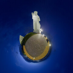 Tiny Planet: Alyosha Memorial in Murmansk at night