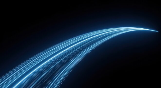 Dynamic streak of light trails cascading across a stark black canvas creating a sense of forward