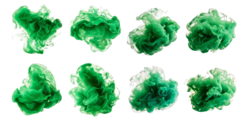 Flowing Green Smoke Variations on a Translucent Background, Isolated on Transparent, white background