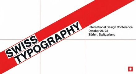 Dynamic swiss typography announcement for international design conference display