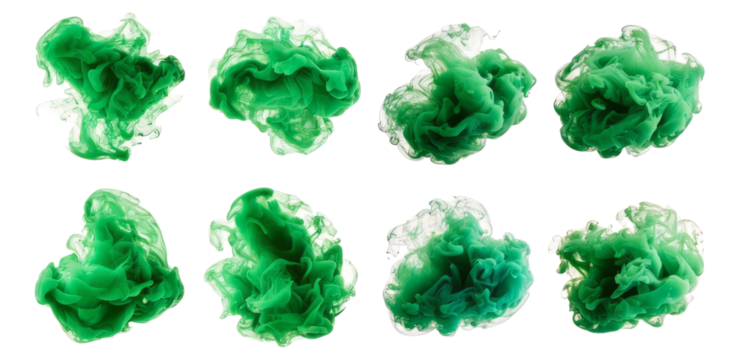 Flowing Green Smoke Variations on a Translucent Background, Isolated on Transparent, white background