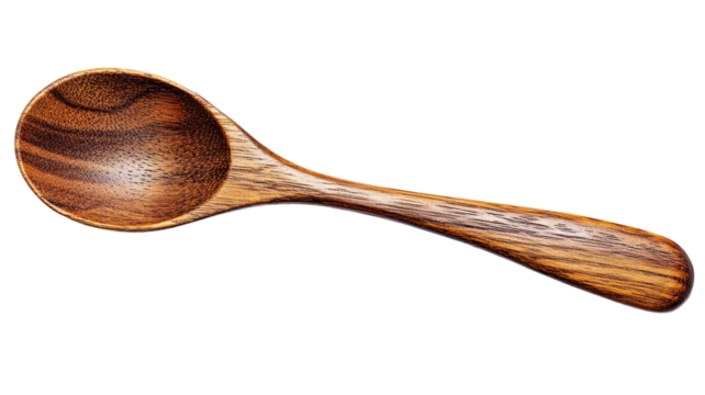 Wooden spoon with smooth handle and simple design ideal for cooking and kitchen use isolated on white background